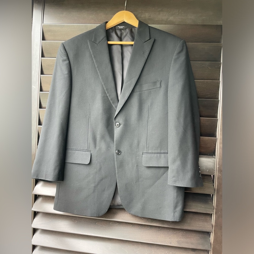 Jones New York 2 Button Black 100% Wool Mens Blazer